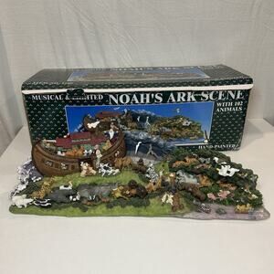Panoramic Bible Scene Noah's Ark Resin Statue 20" Hand Painted 102 Animals Read